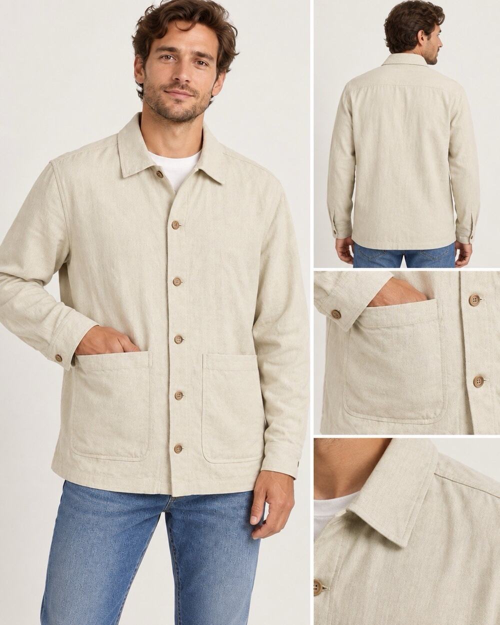 Weatherproof Vintage Men’s Linen Blend Shacket Jacket Putty S24-89778 NWT